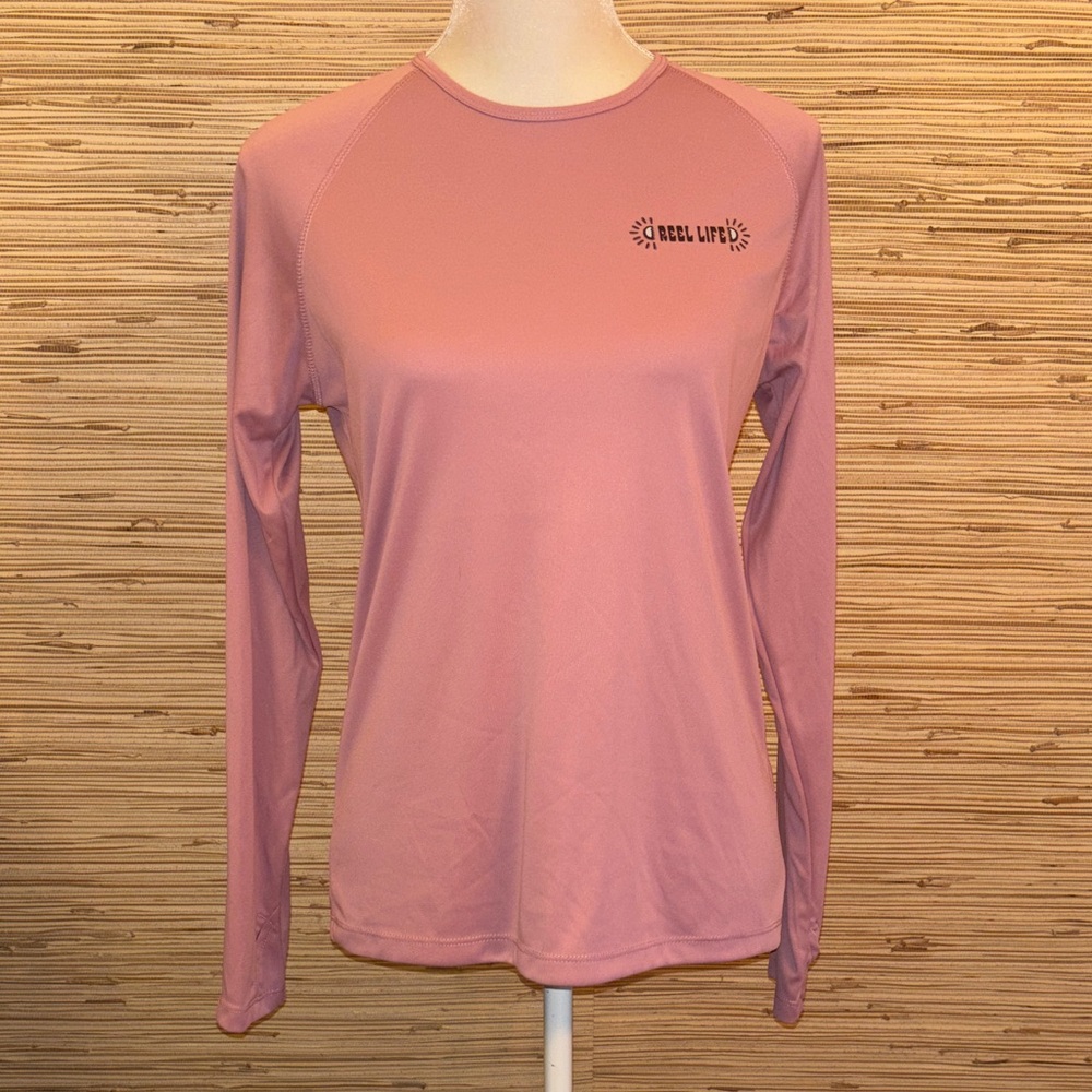 Reel life Women's Pink Long Sleeve Top rashguard technical fabric EUC!